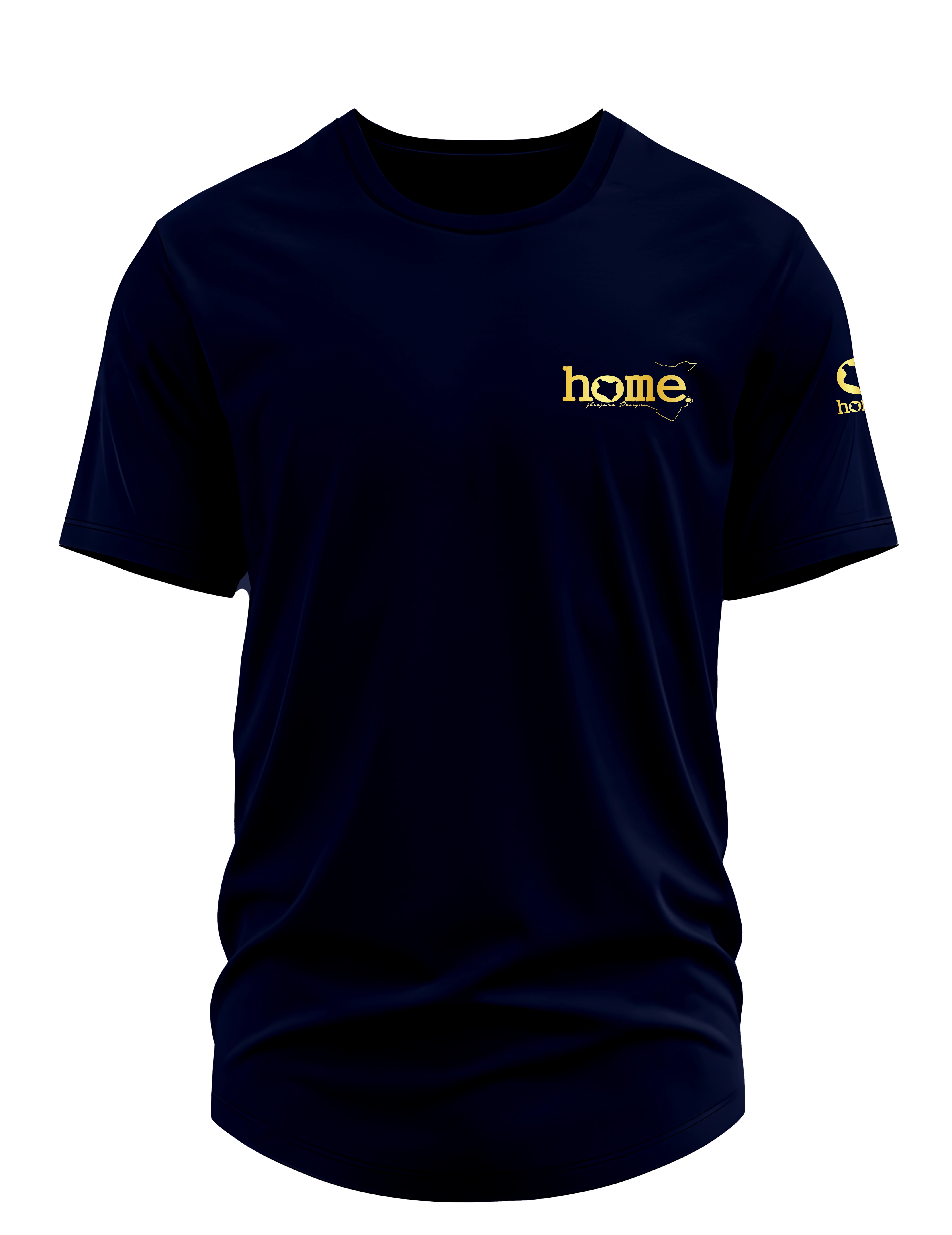 home_254 SHORT-SLEEVED NAVY BLUE CURVED HEM T-SHIRT WITH A GOLD TAG PRINT – CLASSIC MAN COLLECTION