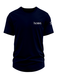 home_254 SHORT-SLEEVED NAVY BLUE CURVED HEM T-SHIRT WITH A SILVER TAG PRINT – CLASSIC MAN COLLECTION