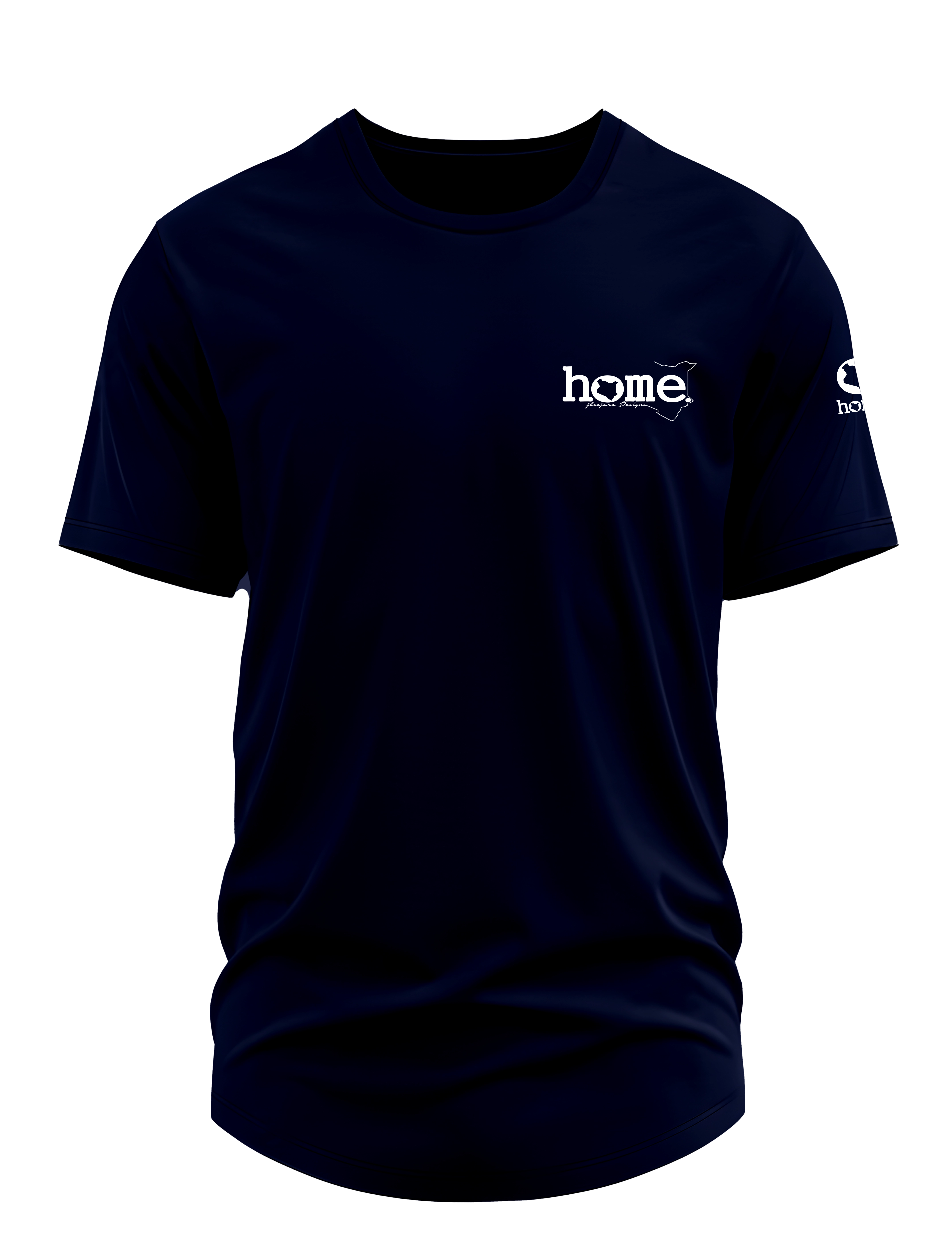 home_254 SHORT-SLEEVED NAVY BLUE CURVED HEM T-SHIRT WITH A WHITE TAG PRINT – CLASSIC MAN COLLECTION