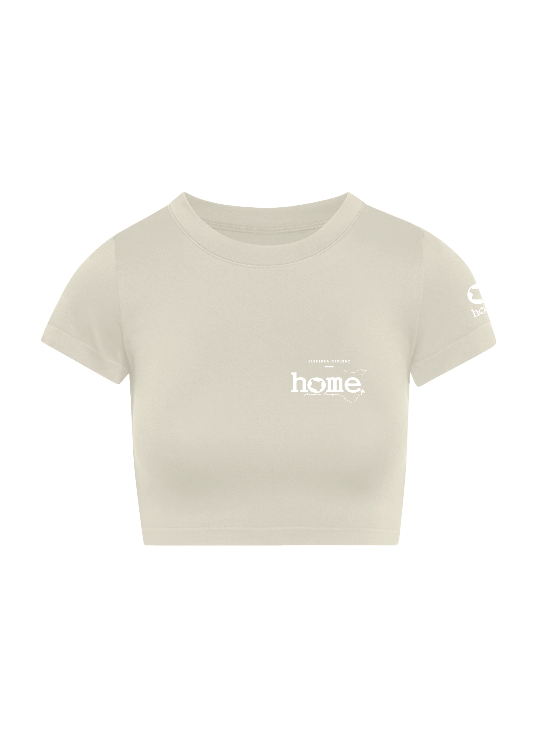 home_254 SHORT SLEEVED NUDE CROPPED ARIA TEE WITH A WHITE 3D WORDS PRINT