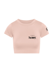 home_254 SHORT SLEEVED PEACH CROPPED ARIA TEE WITH A BLACK 3D WORDS PRINT