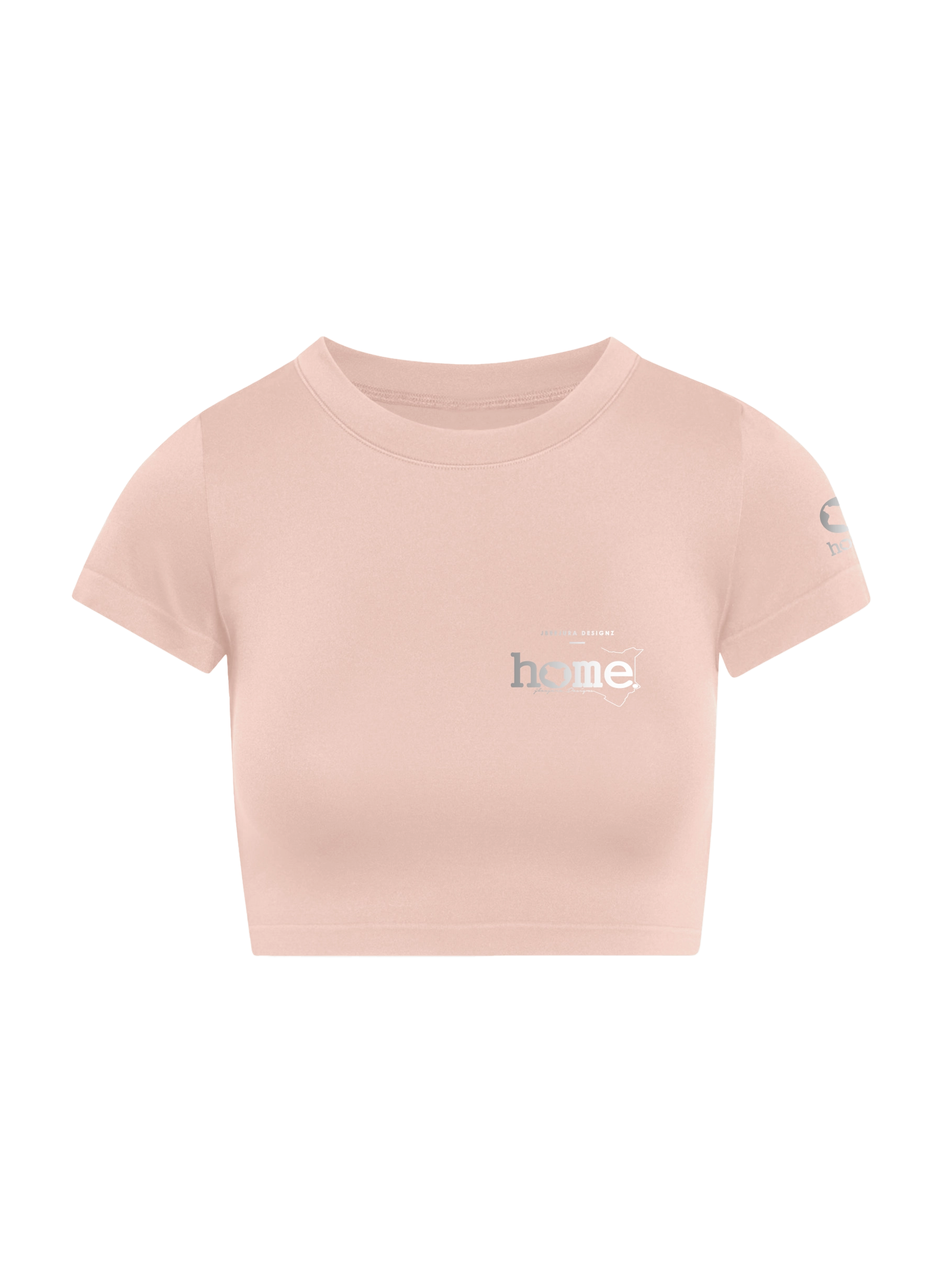 home_254 SHORT SLEEVED PEACH CROPPED ARIA TEE WITH A SILVER  3D WORDS PRINT 