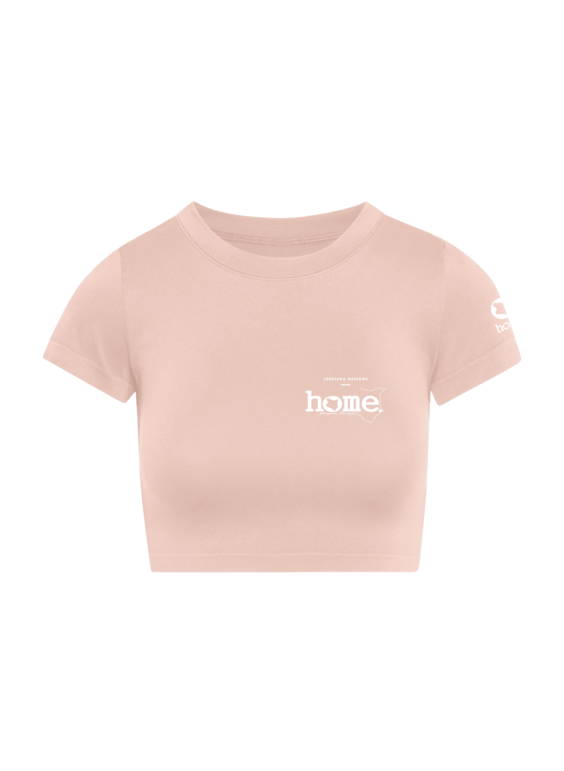 home_254 SHORT SLEEVED PEACH CROPPED ARIA TEE WITH A WHITE 3D WORDS PRINT 