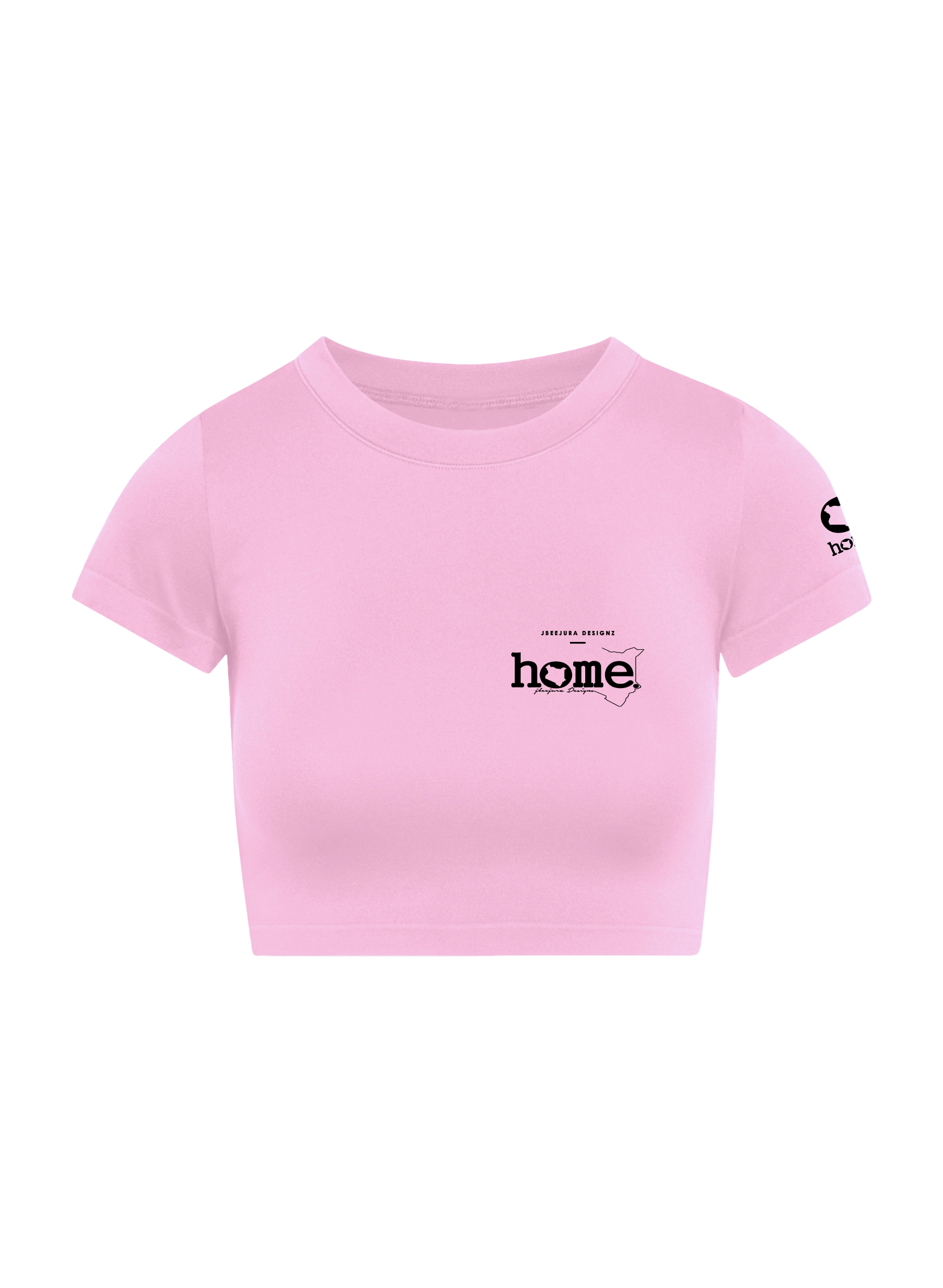 home_254 SHORT SLEEVED PINK CROPPED ARIA TEE WITH A BLACK 3D WORDS PRINT 