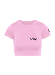 home_254 SHORT SLEEVED PINK CROPPED ARIA TEE WITH A BLACK 3D WORDS PRINT 