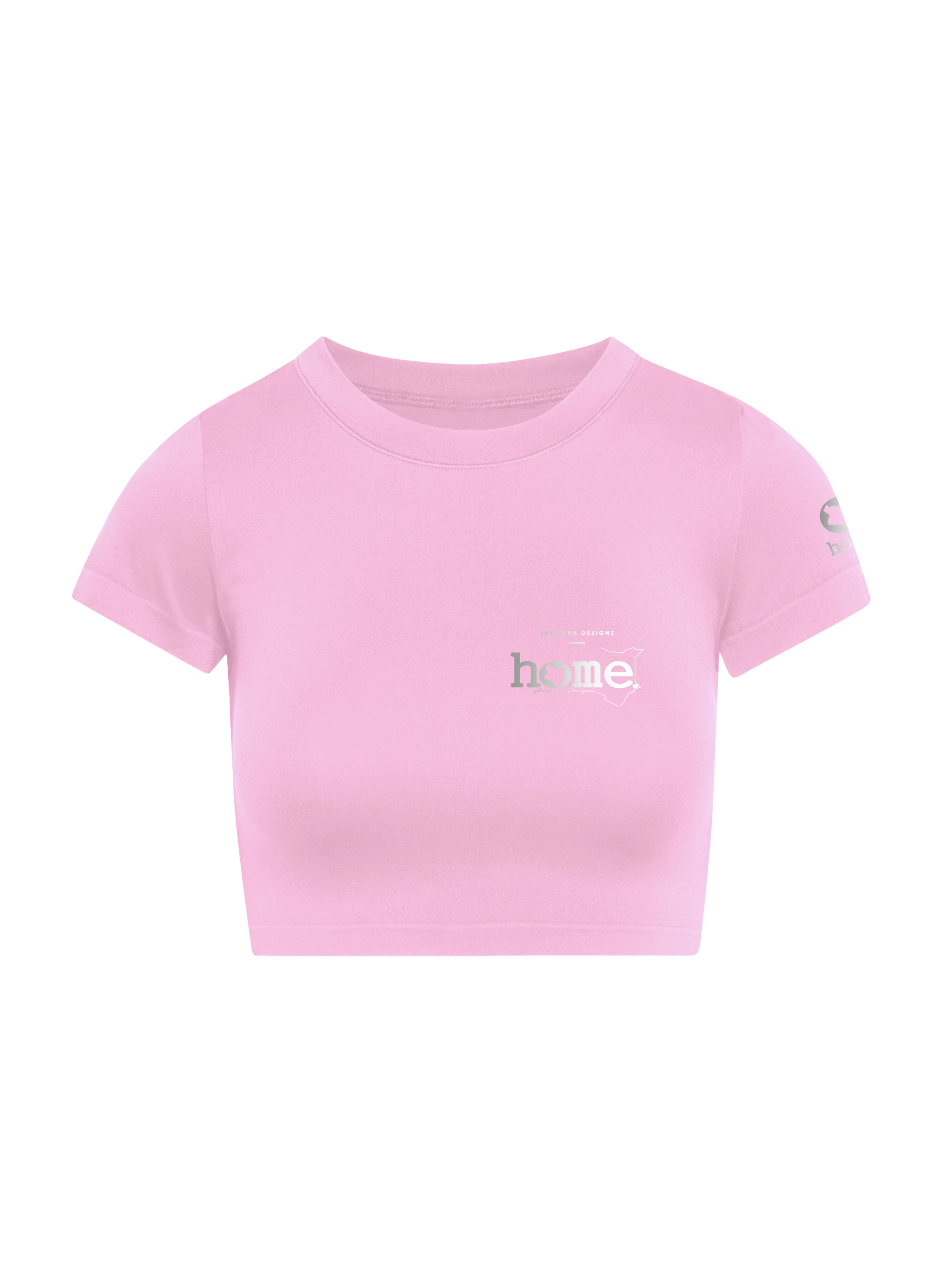 home_254 SHORT SLEEVED PINK CROPPED ARIA TEE WITH A SILVER 3D WORDS PRINT 