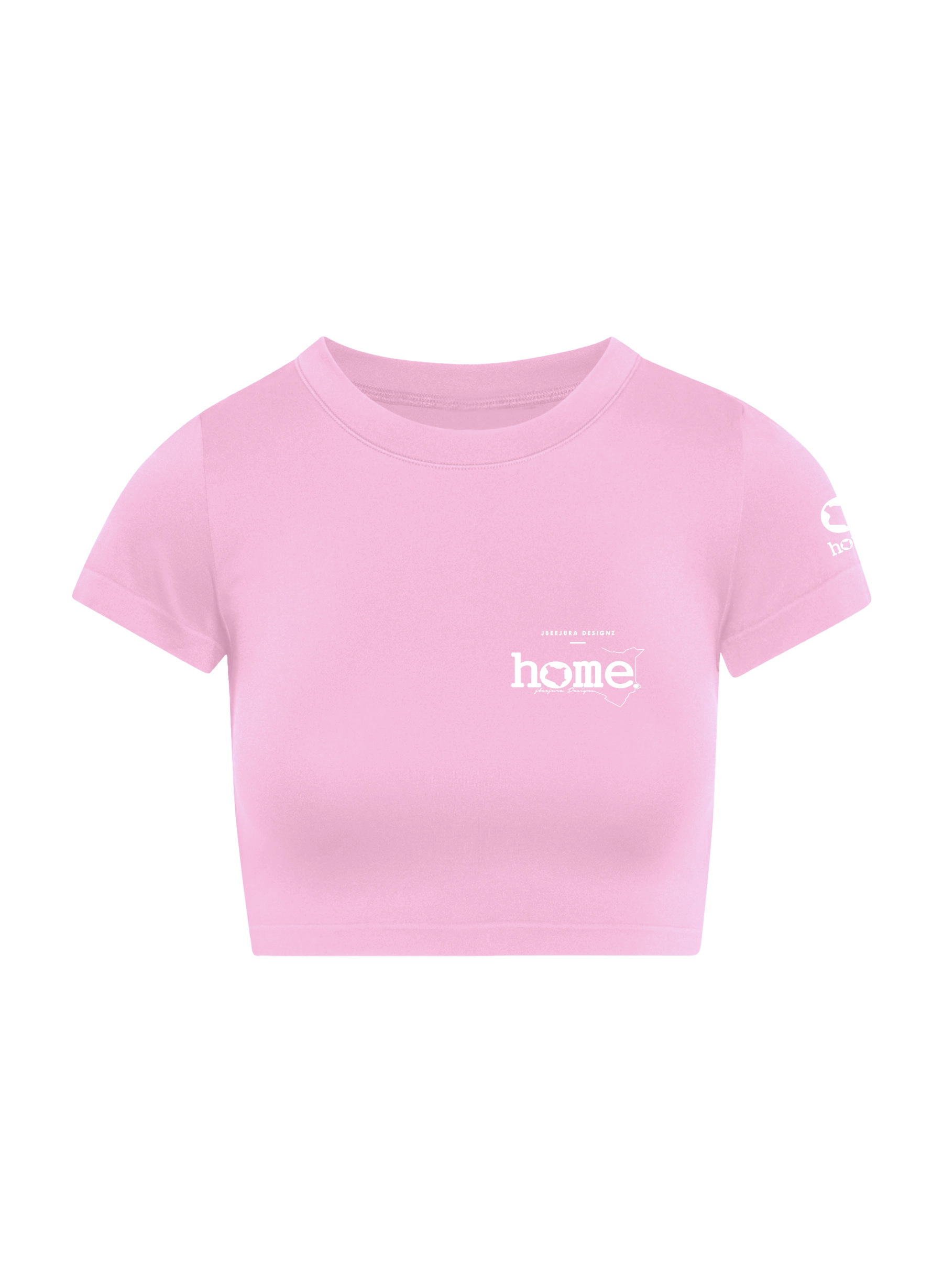 home_254 SHORT SLEEVED PINK CROPPED ARIA TEE WITH A WHITE 3D WORDS PRINT 