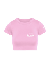 home_254 SHORT SLEEVED PINK CROPPED ARIA TEE WITH A WHITE 3D WORDS PRINT 