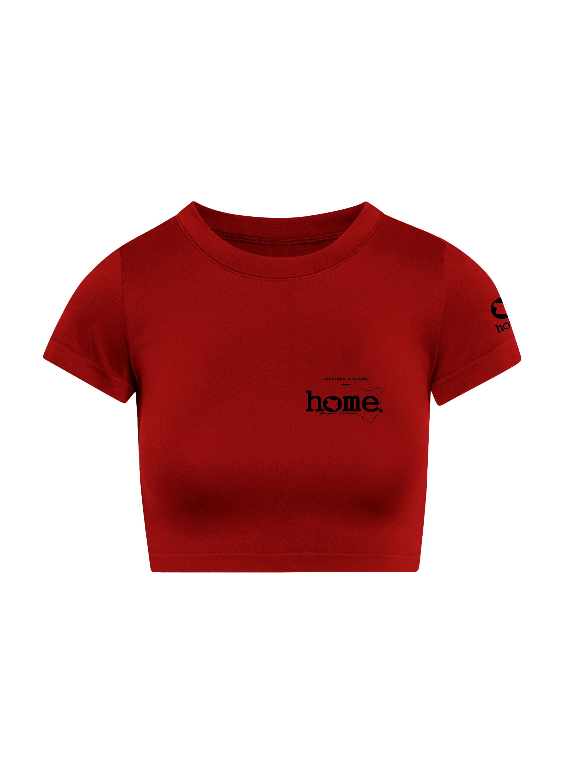 home_254 SHORT SLEEVED RED CROPPED ARIA TEE WITH A BLACK 3D WORDS PRINT 