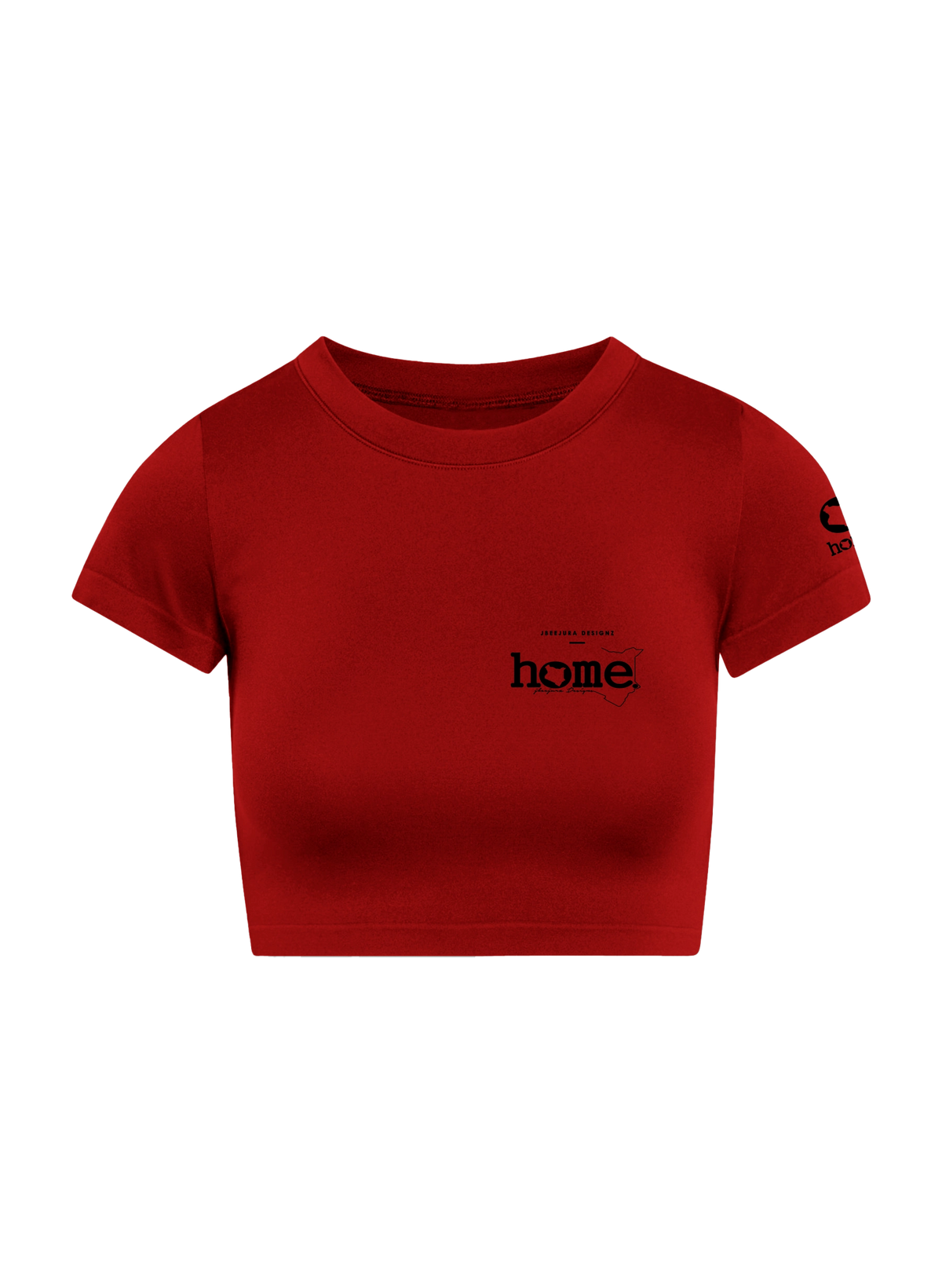 home_254 SHORT SLEEVED RED CROPPED ARIA TEE WITH A BLACK 3D WORDS PRINT 