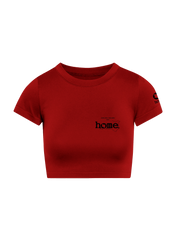 home_254 SHORT SLEEVED RED CROPPED ARIA TEE WITH A BLACK 3D WORDS PRINT 