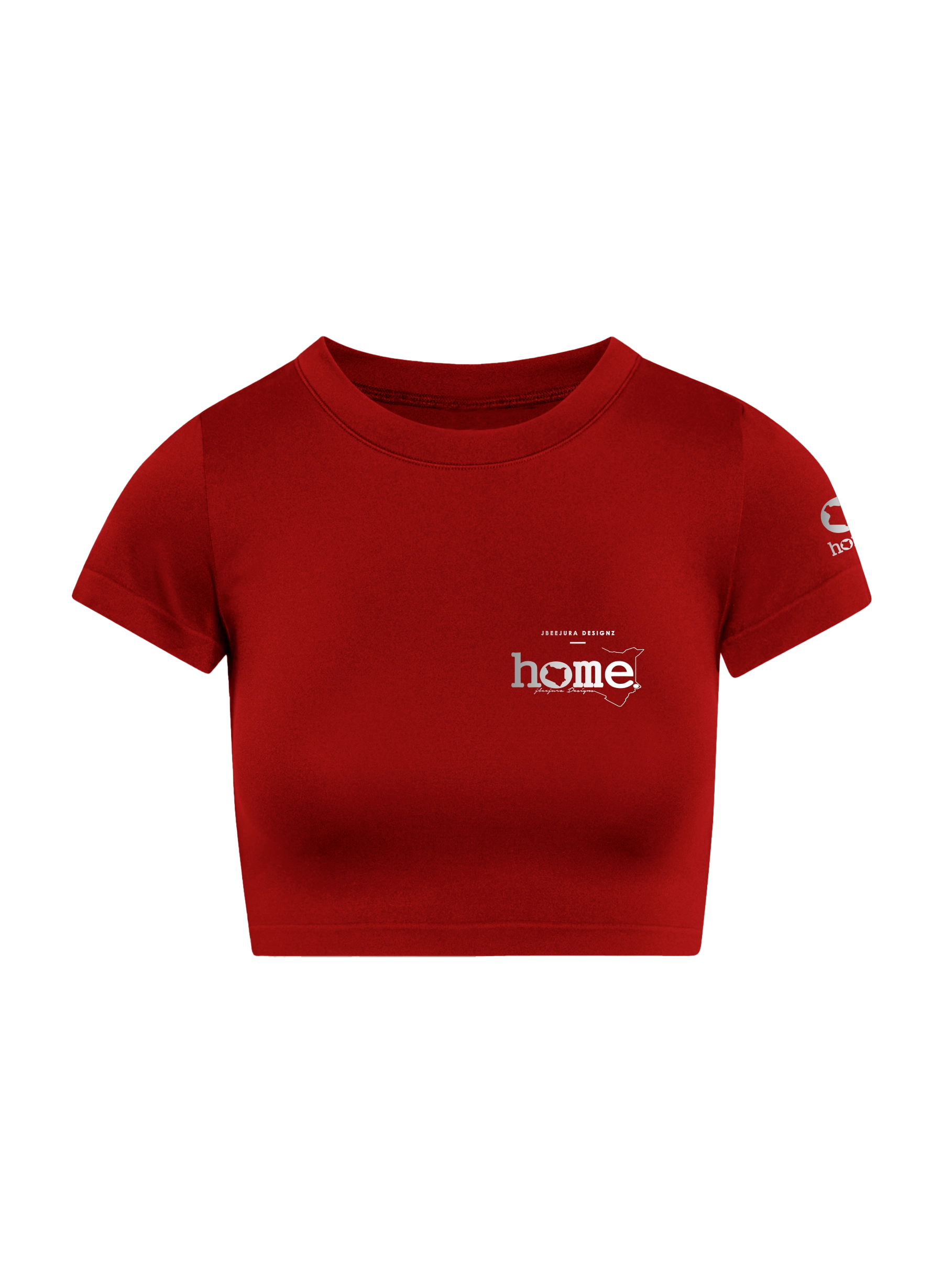home_254 SHORT SLEEVED RED CROPPED ARIA TEE WITH A SILVER 3D WORDS PRINT 