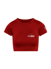 home_254 SHORT SLEEVED RED CROPPED ARIA TEE WITH A SILVER 3D WORDS PRINT 