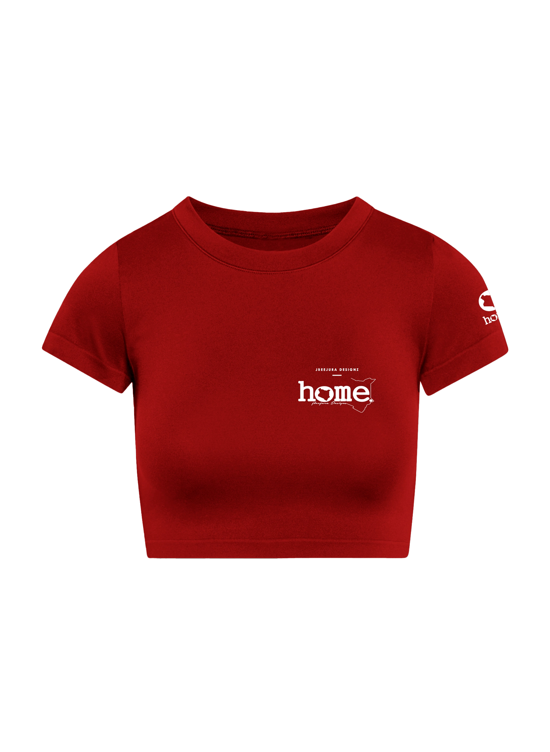 home_254 SHORT SLEEVED RED CROPPED ARIA TEE WITH A WHITE 3D WORDS PRINT 