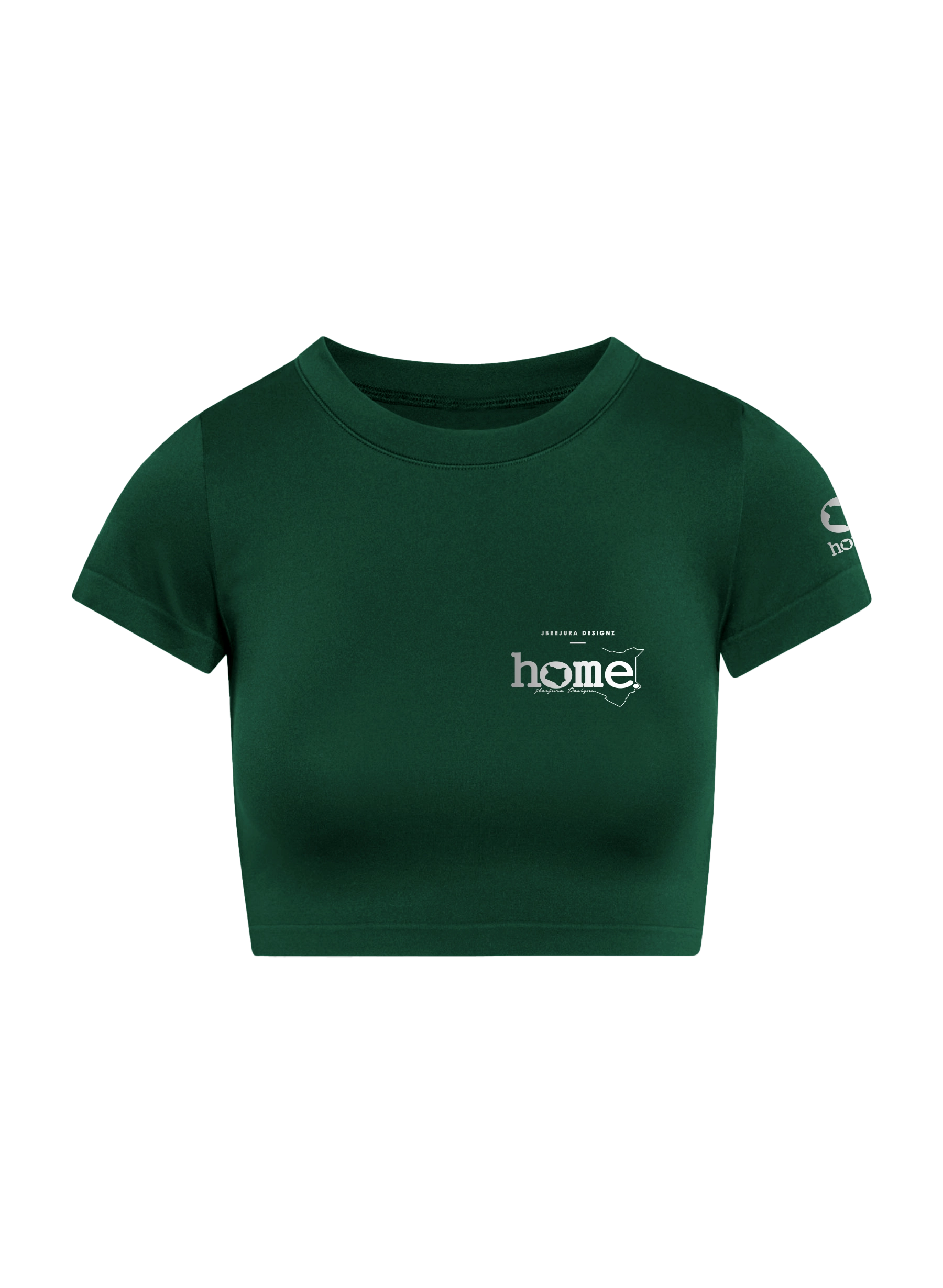 home_254 SHORT SLEEVED RICH GREEN CROPPED ARIA TEE WITH A SILVER 3D WORDS PRINT 