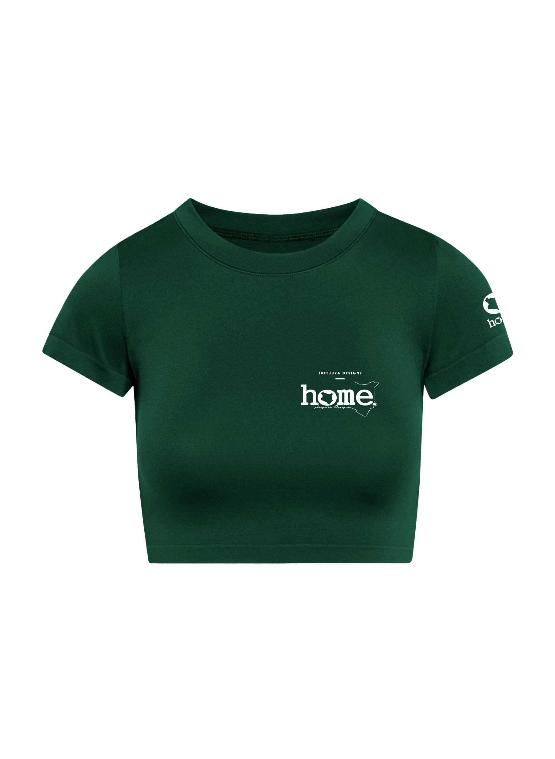 home_254 SHORT SLEEVED RICH GREEN CROPPED ARIA TEE WITH A WHITE 3D WORDS PRINT 