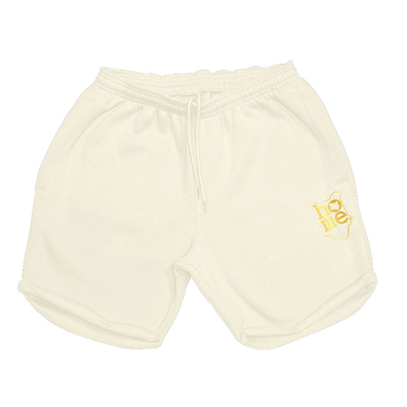 home_254 SOFT BEIGE MENS LONG SHORTS WITH A GOLD PRINT