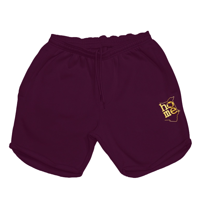 home_254 CLARET LONG SHORTS WITH A GOLD PRINT