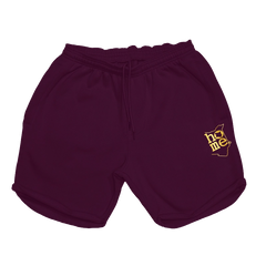 home_254 CLARET LONG SHORTS WITH A GOLD PRINT