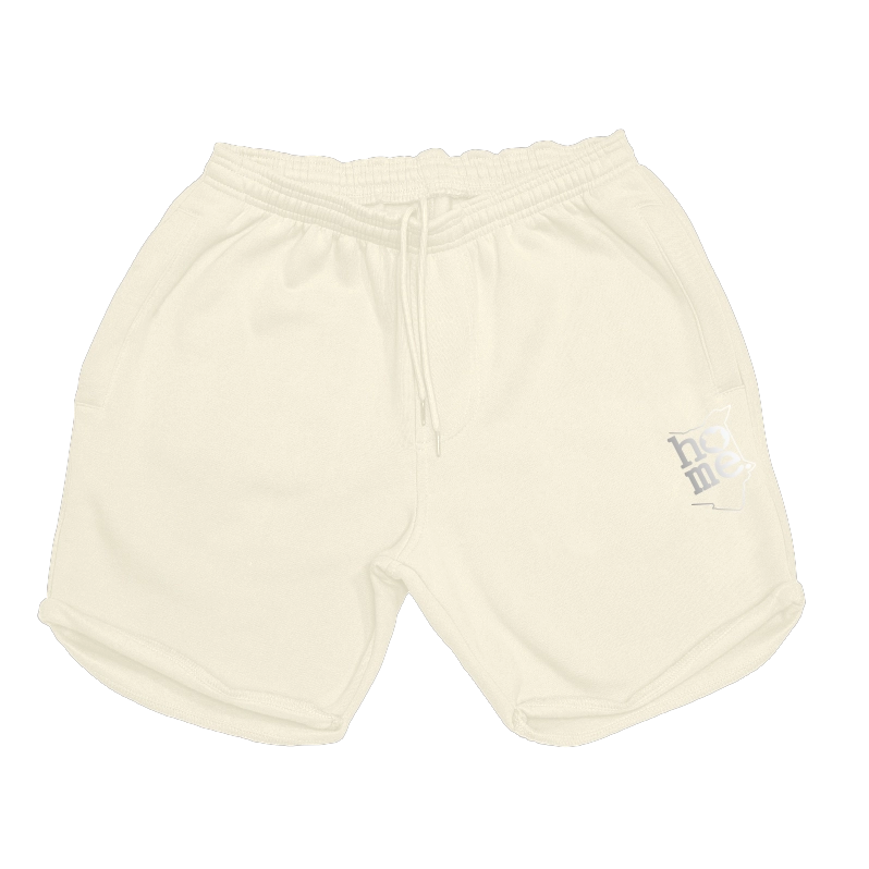 home_254 SOFT BEIGE MENS LONG SHORTS WITH A SILVER PRINT