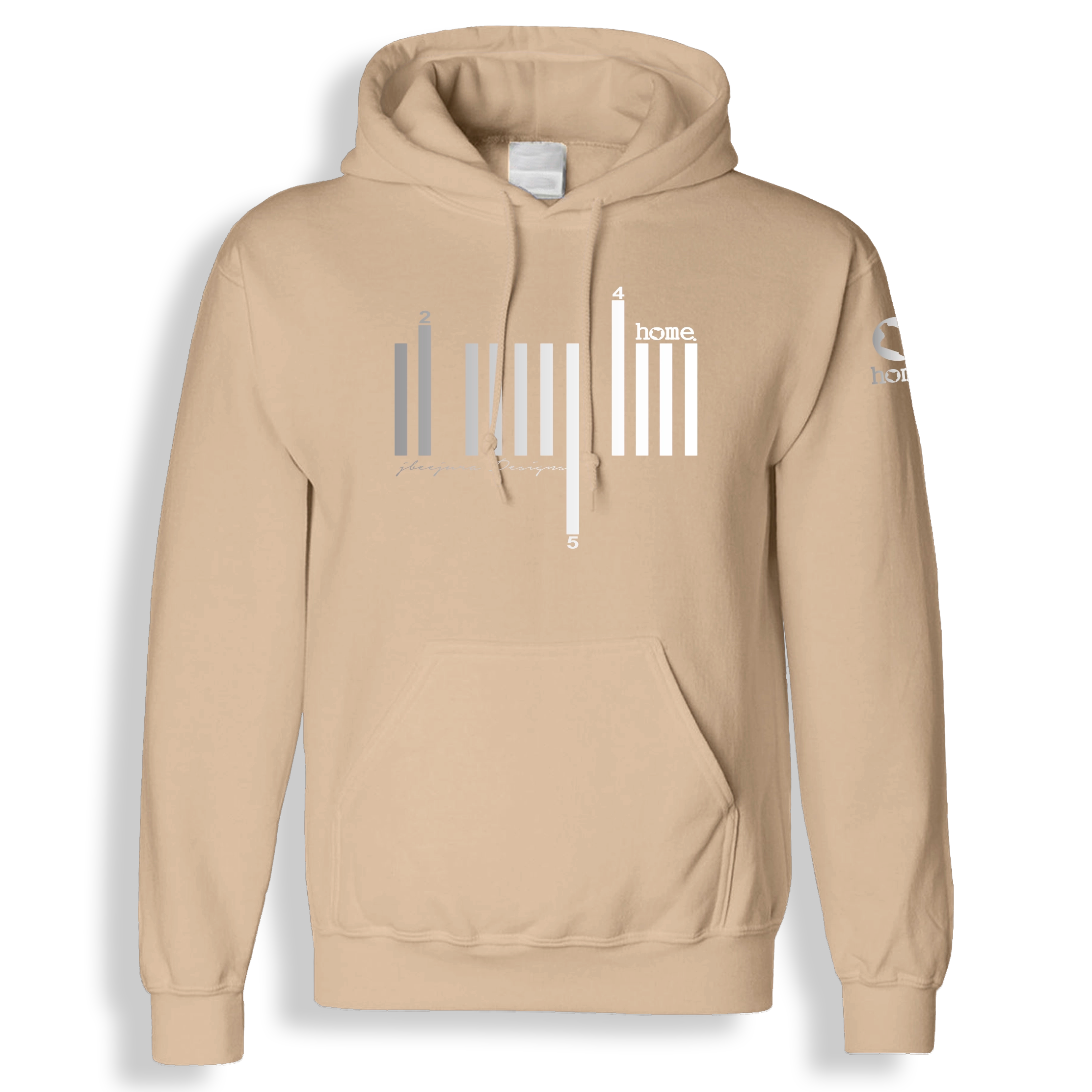 home_254 LIGHT BROWN HOODIE (HEAVY FABRIC) WITH A SILVER BARS PRINT