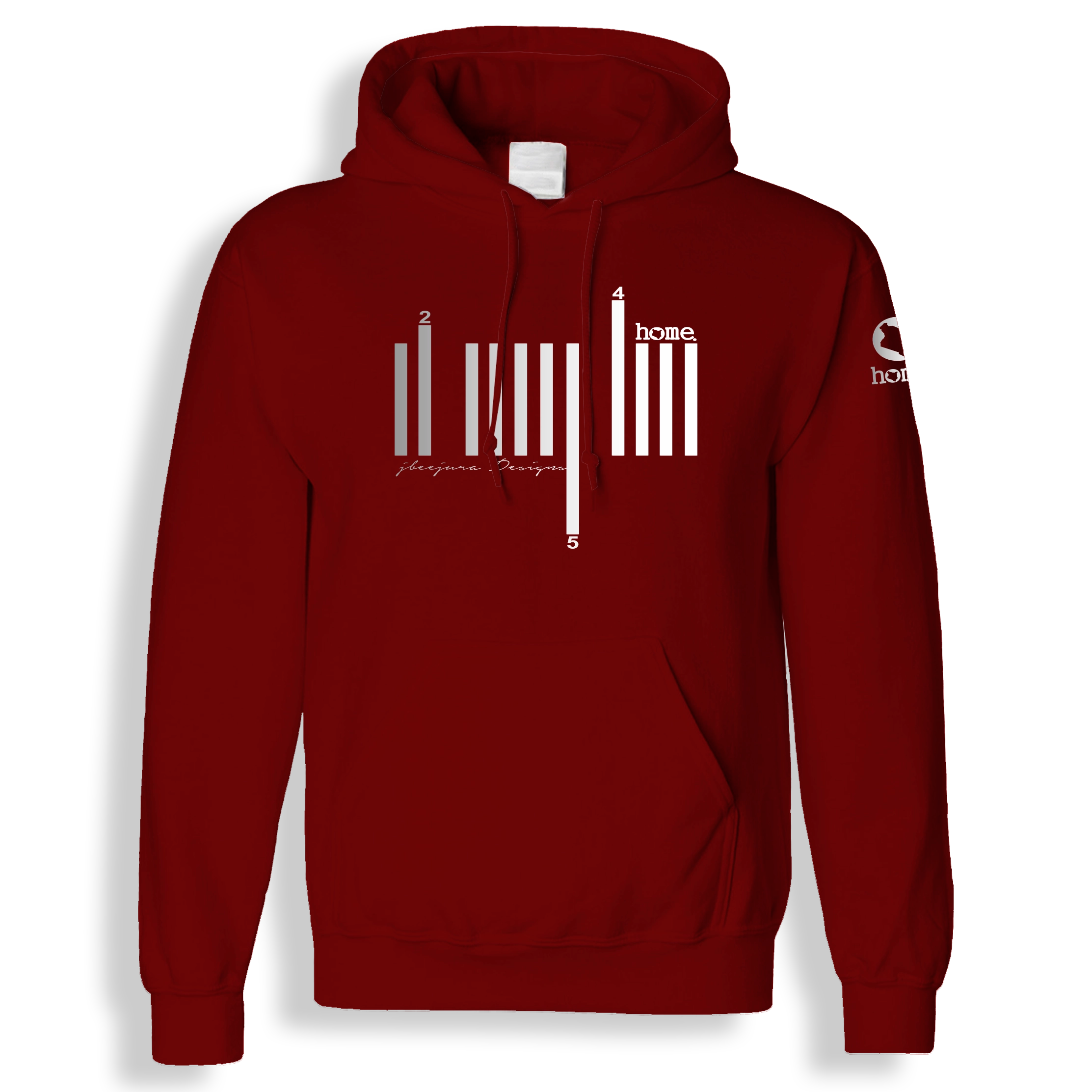 home_254 MAROON RED HOODIE (MID-HEAVY FABRIC) WITH A SILVER BARS PRINT