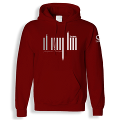 home_254 MAROON RED HOODIE (MID-HEAVY FABRIC) WITH A SILVER BARS PRINT