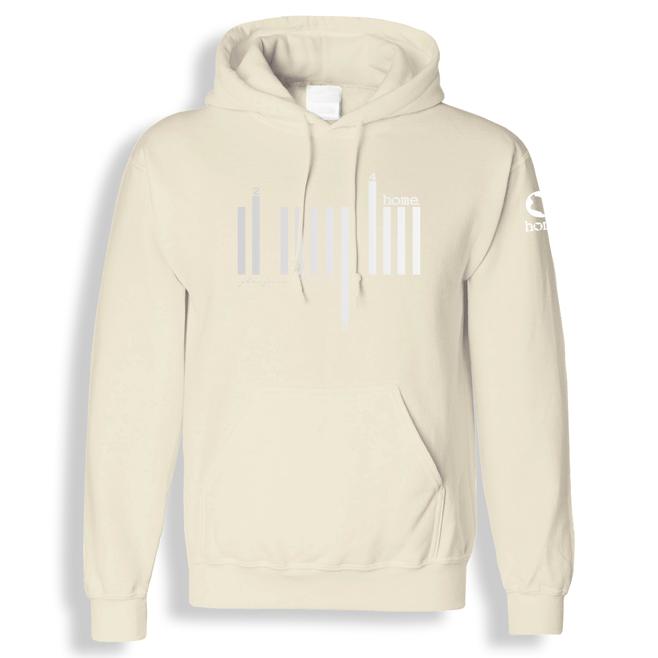 home_254 SOFT BEIGE HOODIE (HEAVY FABRIC) WITH A SILVER BARS PRINT