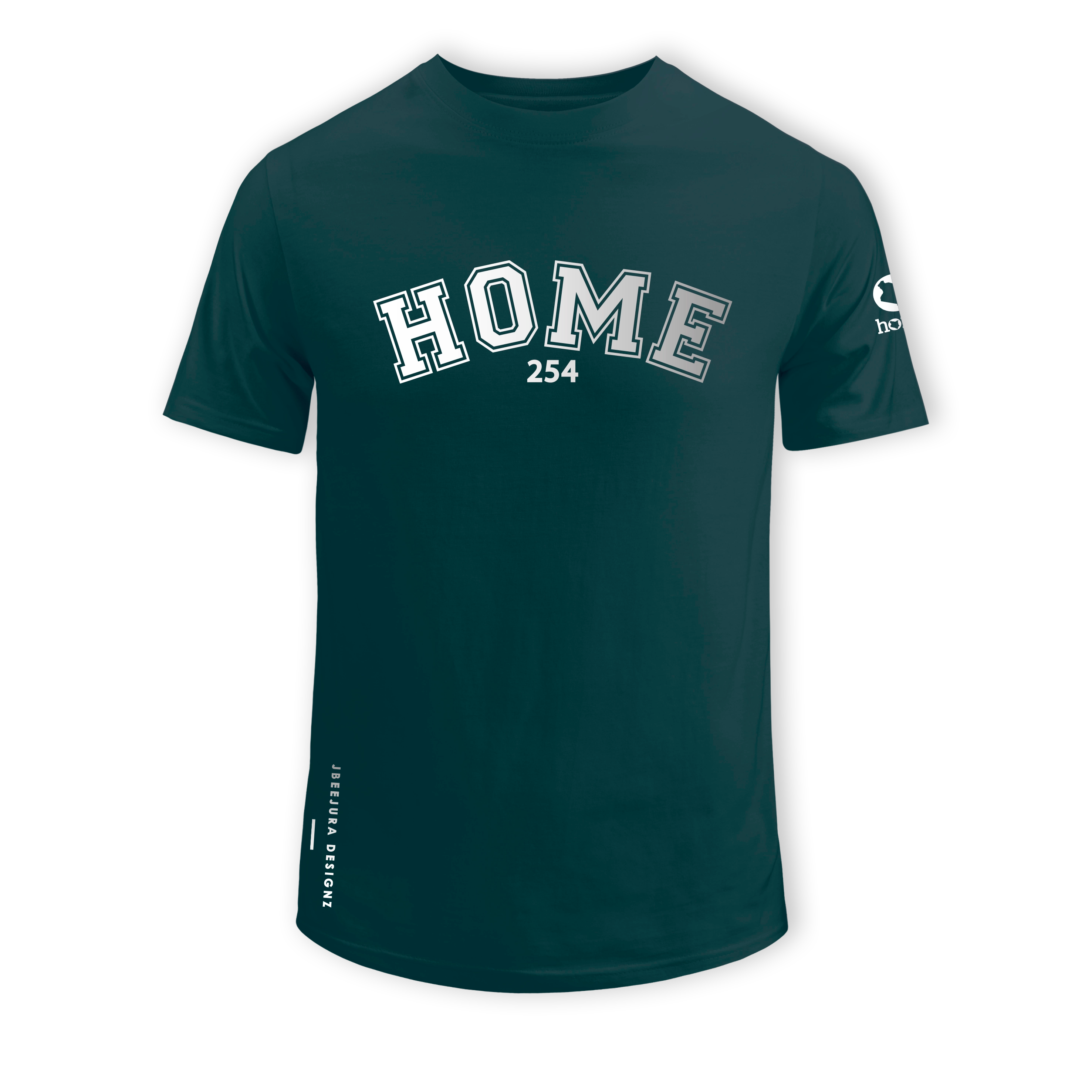 home_254 SHIRT-SLEEVED DEEP AQUA COLLEGE TEE WITH A SILVER PRINT 