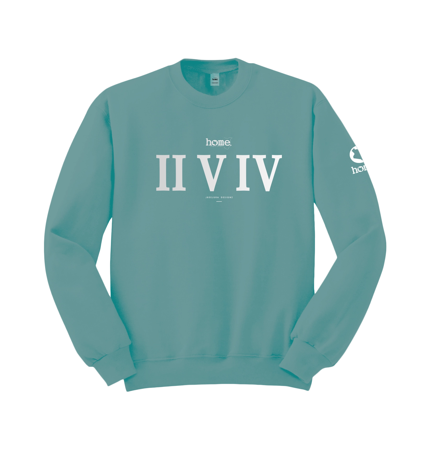 home_254 CYAN SWEATSHIRT WITH A SILVER ROMAN PRINT