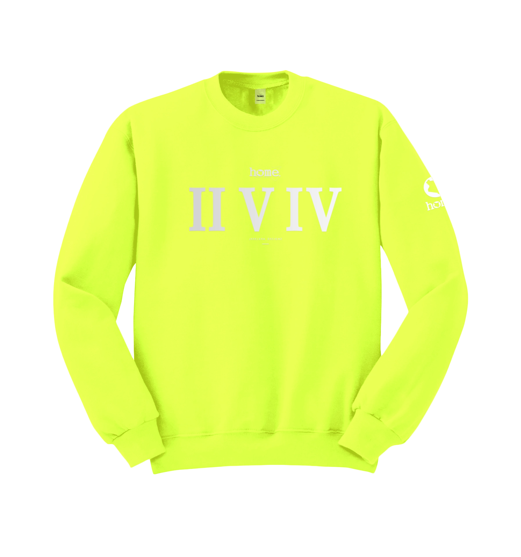 home_254 LIME GREEN SWEATSHIRT (HEAVY FABRIC) WITH A SILVER ROMAN NUMERALS PRINT