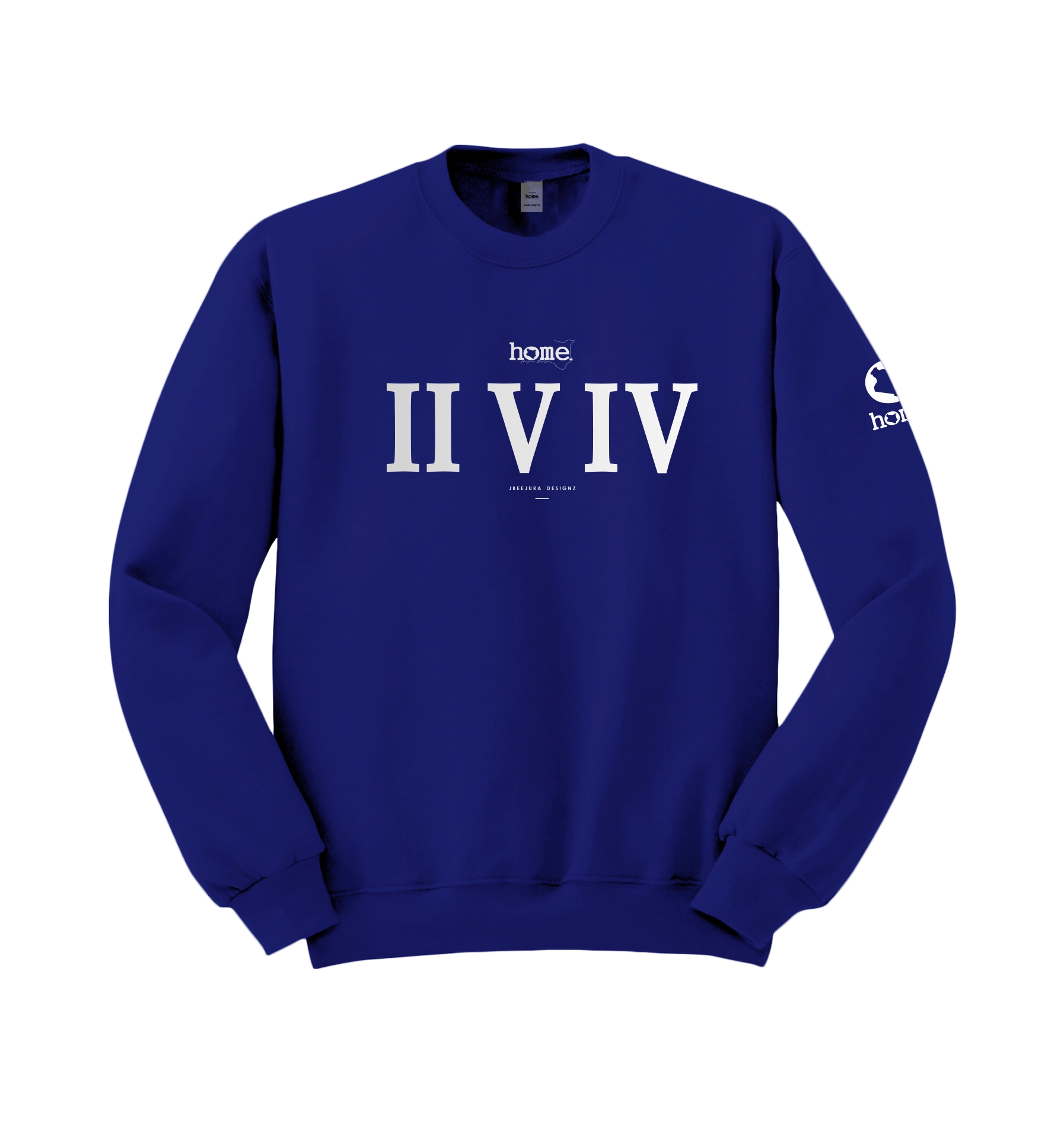 home_254 ROYAL BLUE SWEATSHIRT (HEAVY FABRIC) WITH A SILVER ROMAN NUMERALS PRINT