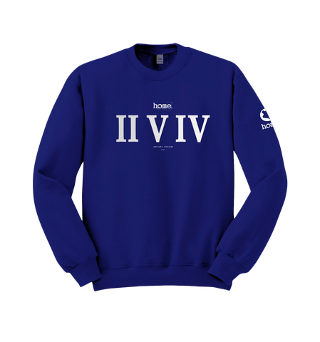 home_254 ROYAL BLUE SWEATSHIRT (HEAVY FABRIC) WITH A SILVER ROMAN NUMERALS PRINT
