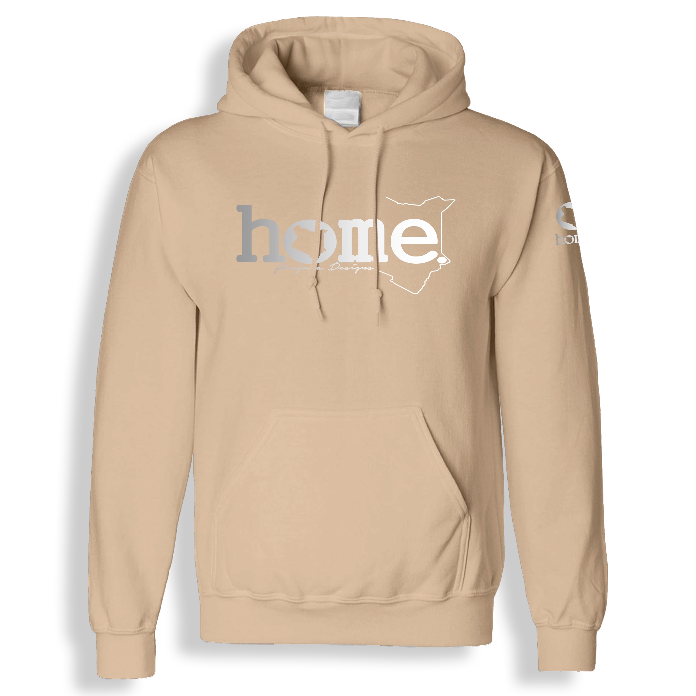 home_254 LIGHT BROWN HOODIE (HEAVY FABRIC) WITH A SILVER WORDS PRINT