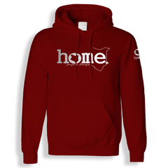 home_254 MAROON RED HOODIE (MID-HEAVY FABRIC) WITH A SILVER WORDS PRINT