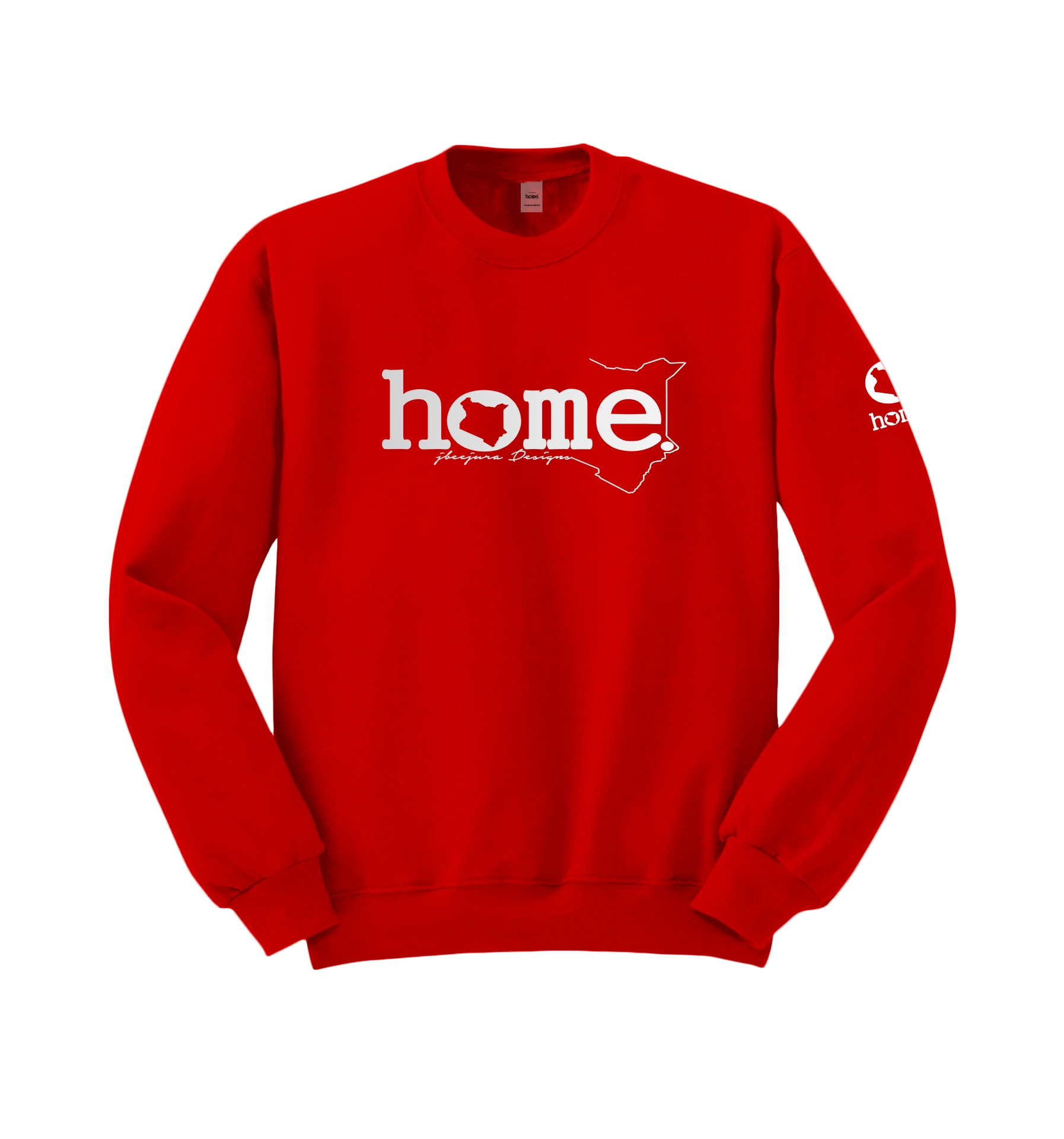 home_254 RED SWEATSHIRT WITH A SILVER WORDS PRINT