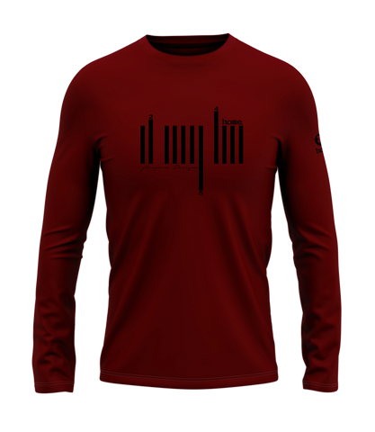 home_254 LONG-SLEEVED MAROON RED T-SHIRT WITH A BLACK BARS PRINT – COTTON PLUS FABRIC