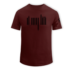 home_254 SHORT-SLEEVED MAROON T-SHIRT WITH A BLACK BARS PRINT – COTTON PLUS FABRIC