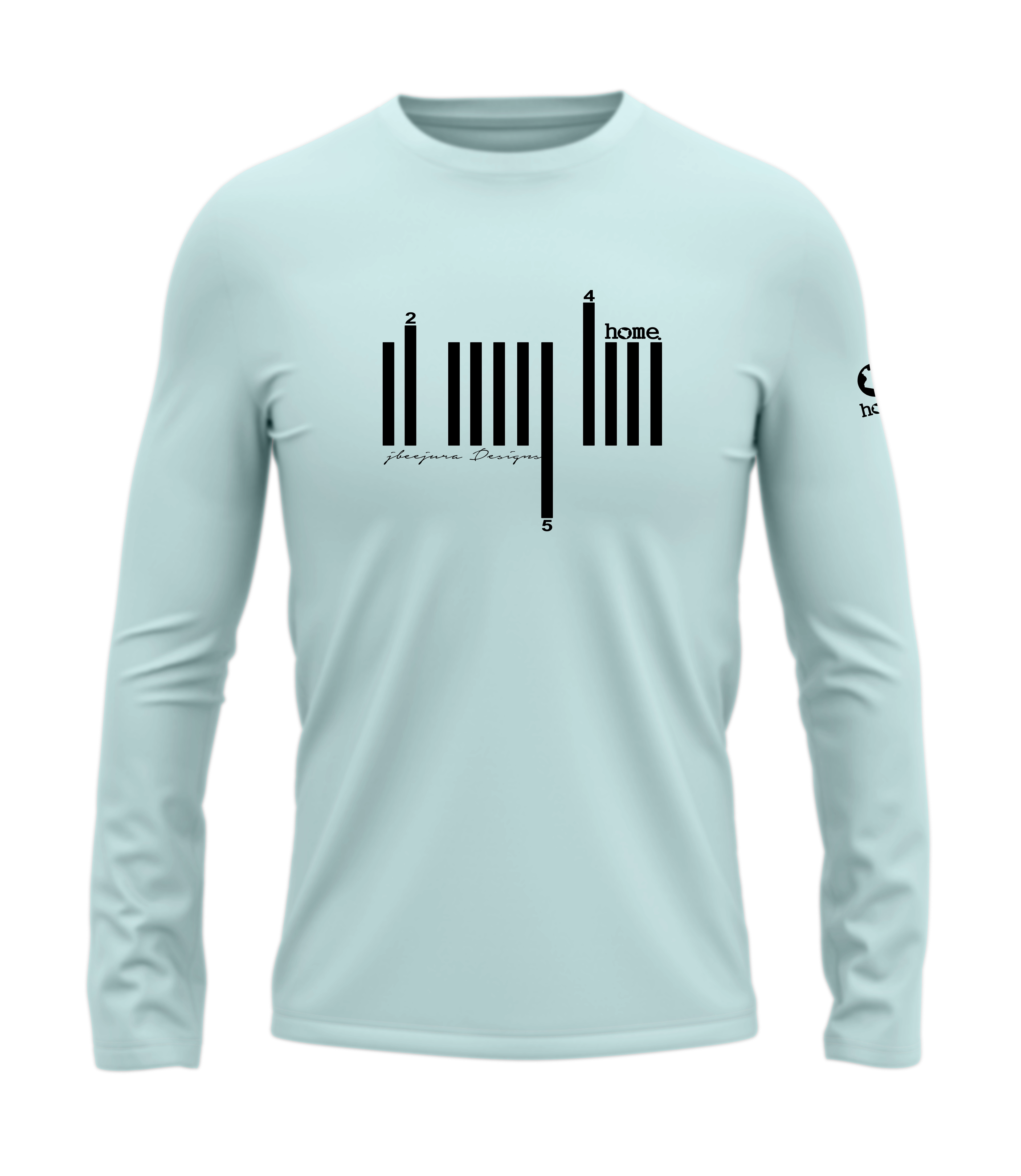 home_254 LONG-SLEEVED MISTY BLUE T-SHIRT WITH A BLACK BARS PRINT – COTTON PLUS FABRIC