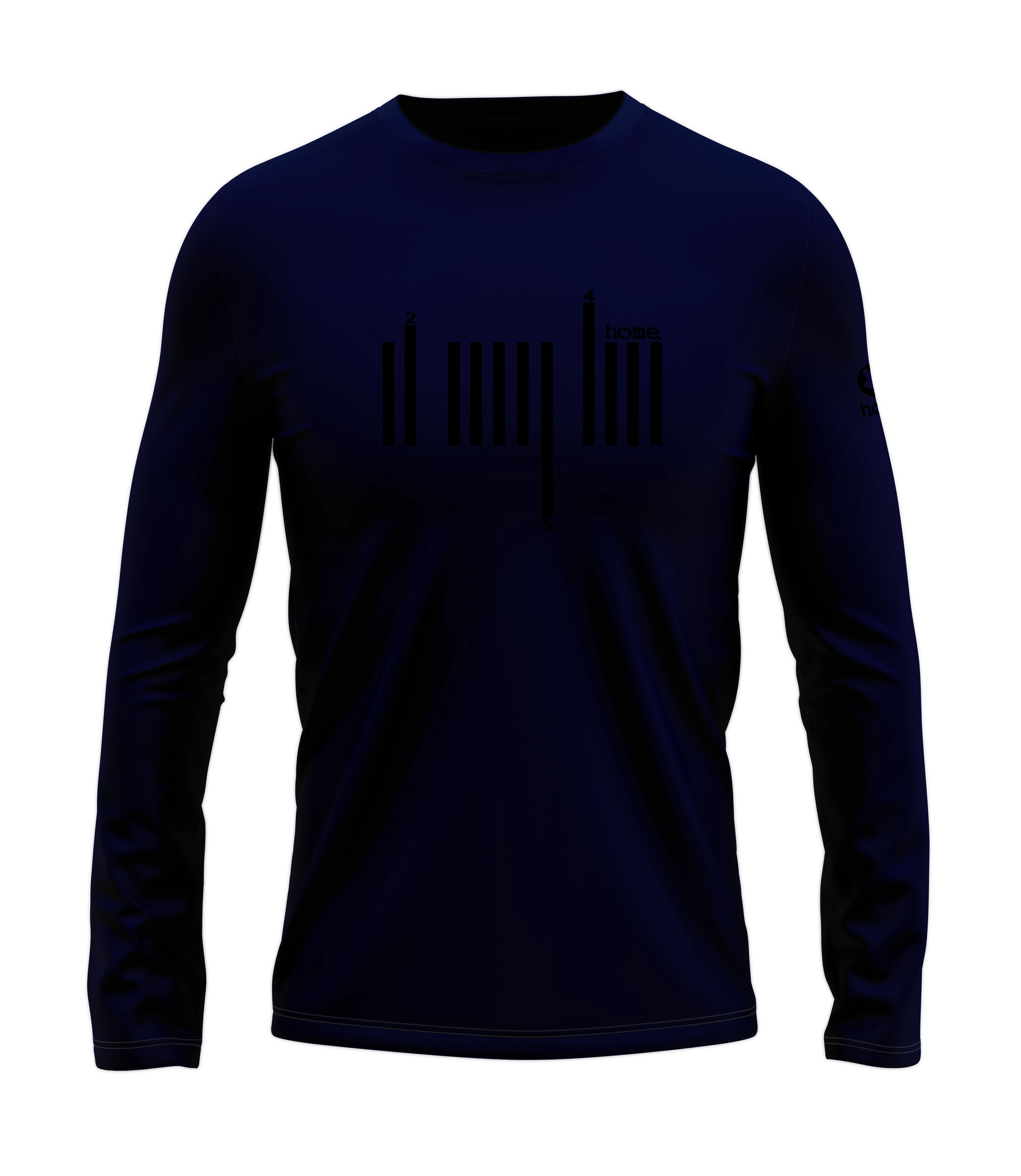 home_254 LONG-SLEEVED NAVY BLUE T-SHIRT WITH A BLACK BARS PRINT – COTTON PLUS FABRIC