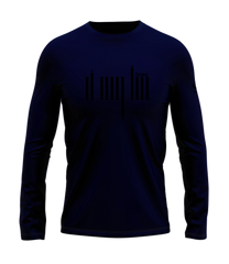home_254 LONG-SLEEVED NAVY BLUE T-SHIRT WITH A BLACK BARS PRINT – COTTON PLUS FABRIC
