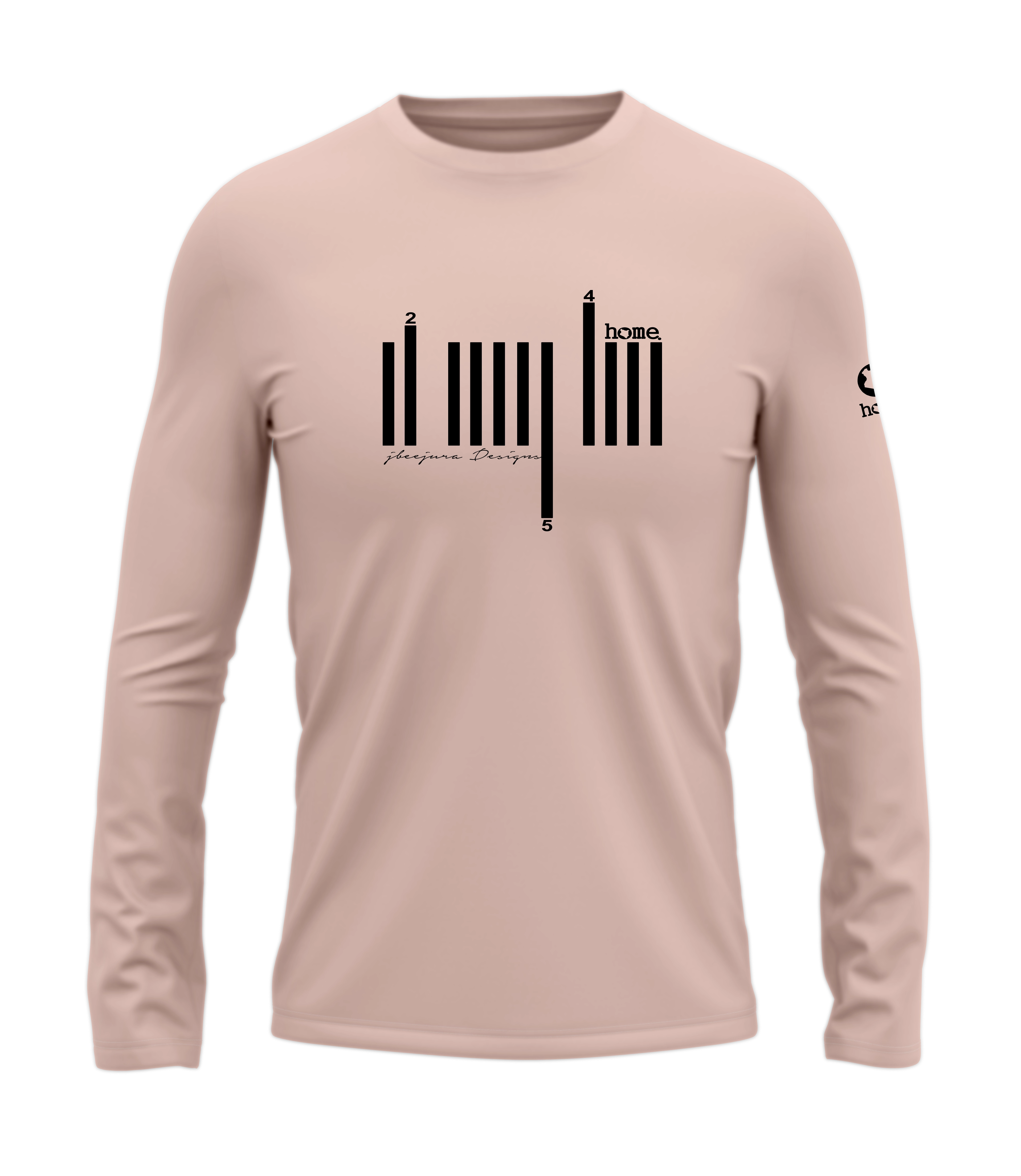 home_254 LONG-SLEEVED PEACH T-SHIRT WITH A BLACK BARS PRINT – COTTON PLUS FABRIC