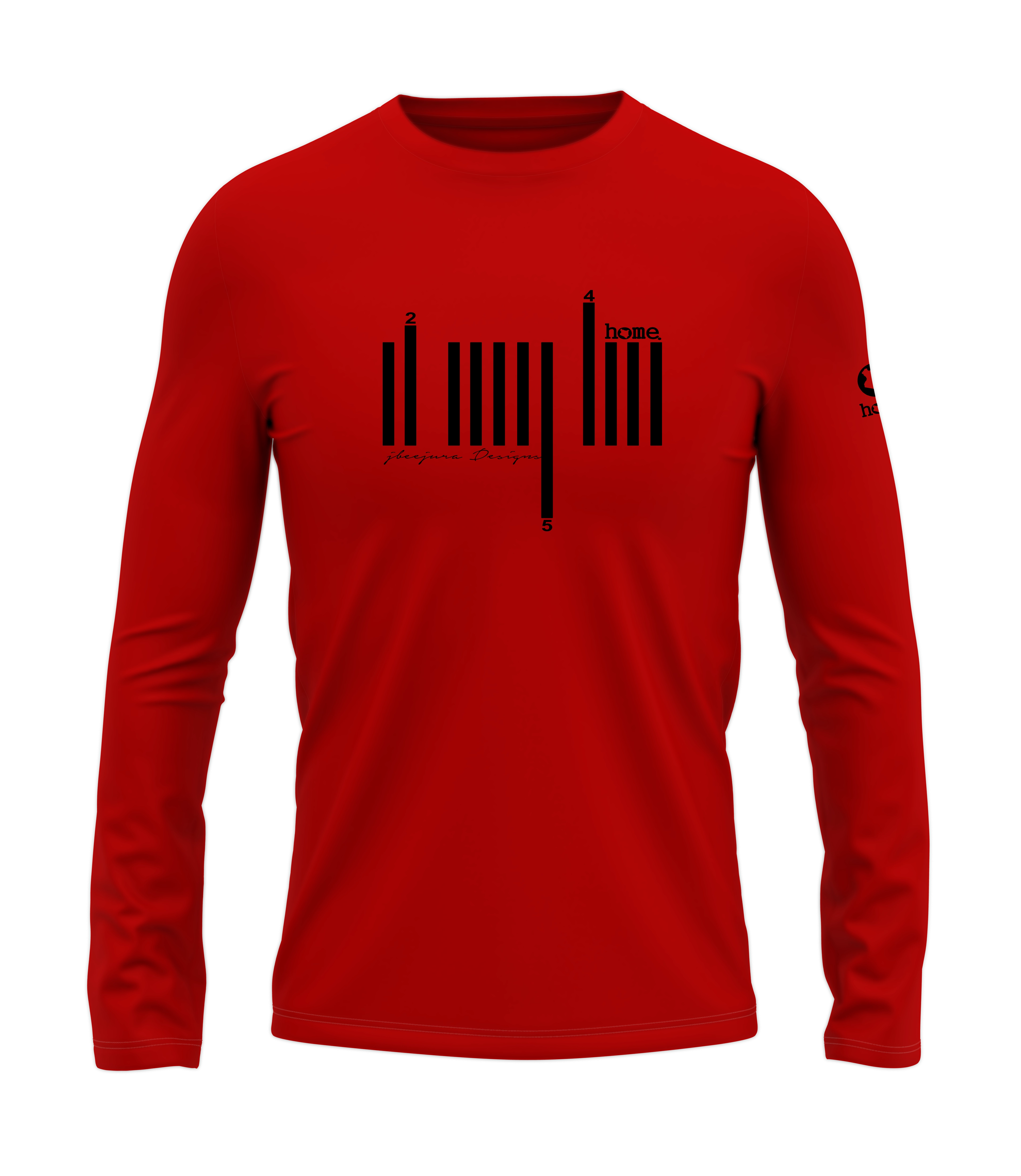 home_254 LONG-SLEEVED RED T-SHIRT WITH A BLACK BARS PRINT – COTTON PLUS FABRIC