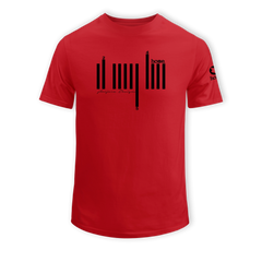 home_254 SHORT-SLEEVED RED T-SHIRT WITH A BLACK BARS PRINT – COTTON PLUS FABRIC