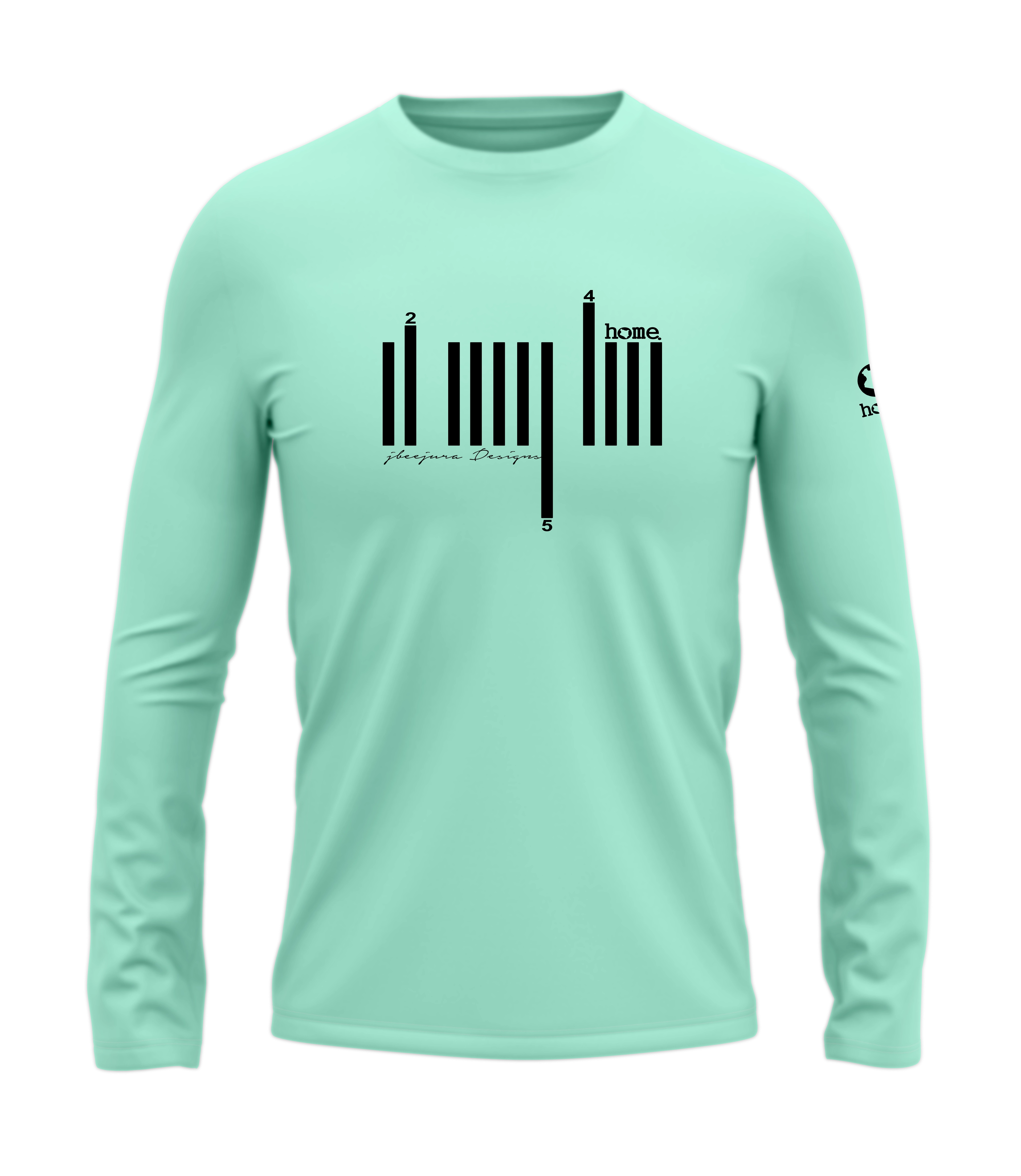 home_254 LONG-SLEEVED TURQUOISE GREEN T-SHIRT WITH A BLACK BARS PRINT – COTTON PLUS FABRIC