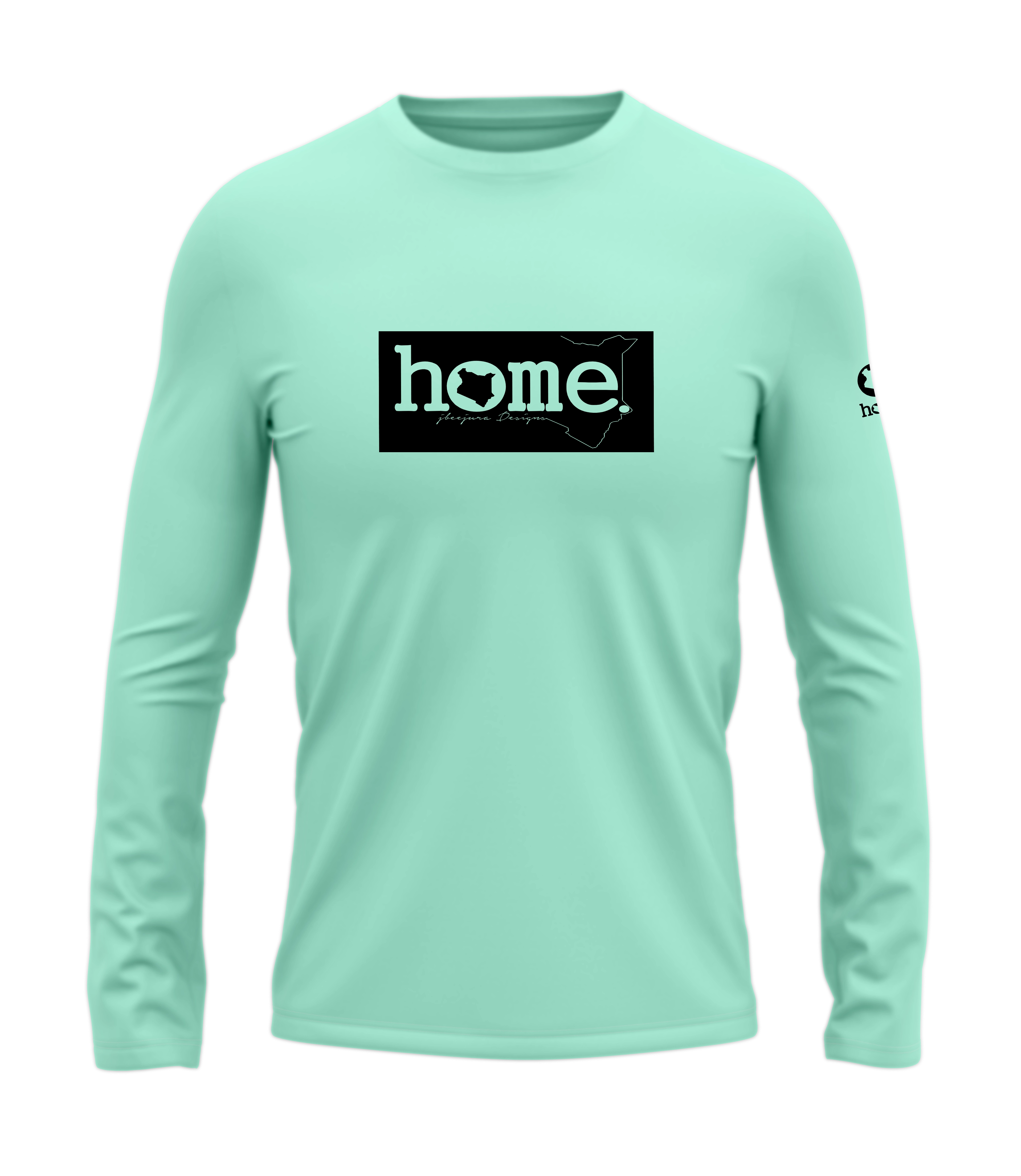 home_254 LONG-SLEEVED TURQUOISE GREEN T-SHIRT WITH A BLACK CLASSIC PRINT – COTTON PLUS FABRIC