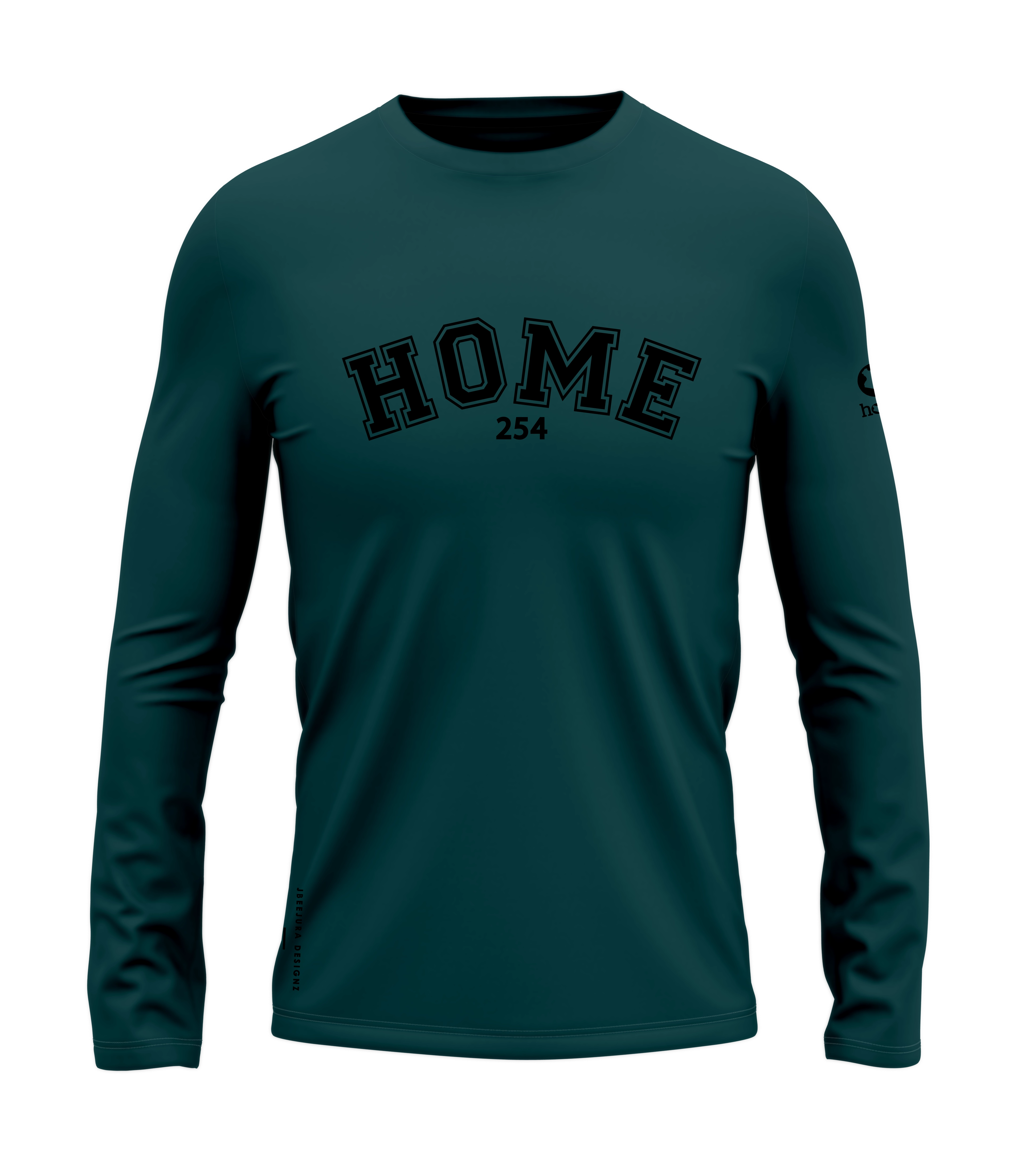 home_254 LONG-SLEEVED DEEP AQUA COLLEGE TEE WITH A BLACK PRINT 