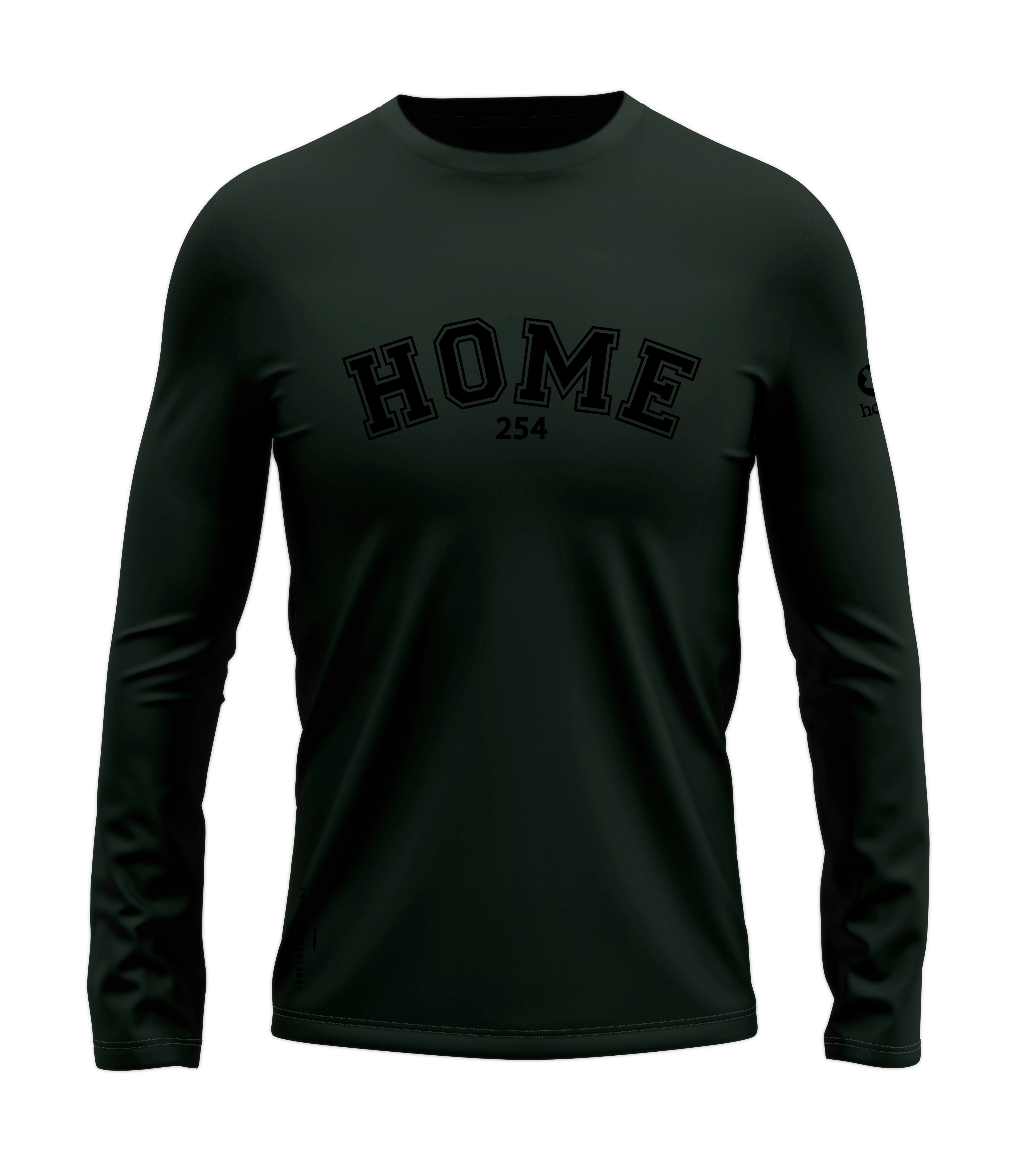 home_254 LONG-SLEEVED FOREST GREEN T-SHIRT WITH A BLACK COLLEGE PRINT – COTTON PLUS FABRIC