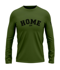 home_254 LONG-SLEEVED JUNGLE GREEN T-SHIRT WITH A BLACK COLLEGE PRINT – COTTON PLUS FABRIC