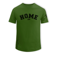  home_254 SHORT-SLEEVED JUNGLE GREEN T-SHIRT WITH A BLACK COLLEGE PRINT – COTTON PLUS FABRIC